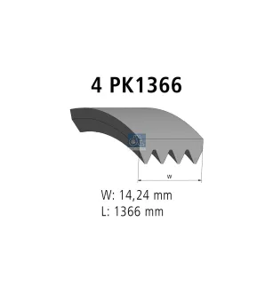 Courroie multi-nervures, 4 PK, L: 1366 mm, W: 14.2 mm, 4PK1366 Pour MAN Chassis, D-engines, G/M/F 90, Lion's, L/M/F/E 2000.