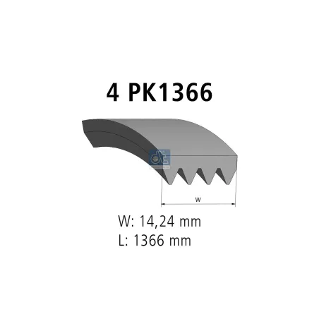 Courroie multi-nervures, 4 PK, L: 1366 mm, W: 14.2 mm, 4PK1366 Pour MAN Chassis, D-engines, G/M/F 90, Lion's, L/M/F/E 2000.