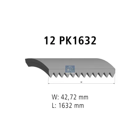 Courroie multi-nervures, 12 PK, L: 1632 mm, W: 42.7 mm, 12PK1632 Pour MAN TG-Serie - 81.96820.0047