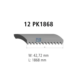 Courroie multi-nervures, 12 PK, L: 1868 mm, W: 42.7 mm, 12PK1868 Pour MAN Chassis, D-engines, G/M/F 90, Lion's, L/M/F/E 2000