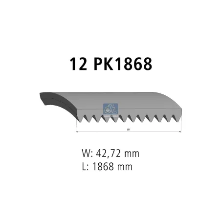 Courroie multi-nervures, 12 PK, L: 1868 mm, W: 42.7 mm, 12PK1868 Pour MAN Chassis, D-engines, G/M/F 90, Lion's, L/M/F/E 2000