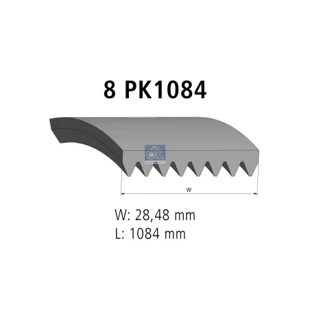 Courroie multi-nervures, 8 PK, L: 1084 mm, W: 28.5 mm, 8PK1084 Pour MAN D-engines - 51.96820.0362.