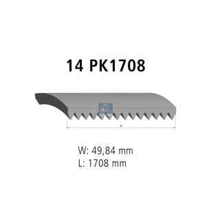 Courroie multi-nervures, 14 PK, L: 1708 mm, W: 49.8 mm, 14PK1708 Pour MAN D-engines, G/M/F 90, L/M/F/E 2000, TG-Serie