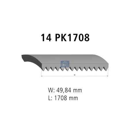 Courroie multi-nervures, 14 PK, L: 1708 mm, W: 49.8 mm, 14PK1708 Pour MAN D-engines, G/M/F 90, L/M/F/E 2000, TG-Serie