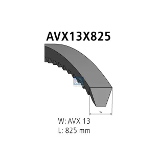 Courroie, L: 825 mm, W: 13 mm, AVX13X825 Pour MAN Chassis - BMW tbd - 049260849A - 017185D - 00012686834 - 1258239 - 11232242209