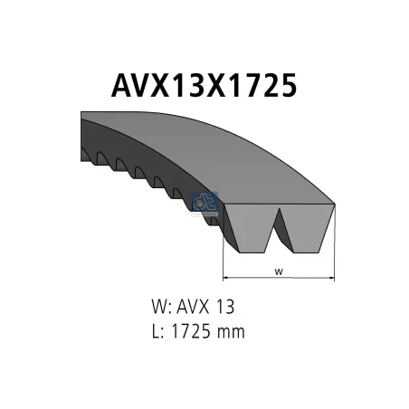 Courroie trapézoïdale composite, L: 1725 mm, W: 13 mm, AVX13X1725, 2 belts Pour MAN Chassis - 06.58072.2502 - 06.58073.2502