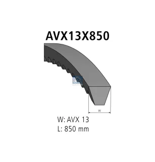 Courroie, L: 850 mm, W: 13 mm, AVX13X850 Pour MAN Chassis - BMW tbd - 07627908 - 07655543 - 106000210302 - 117131010300