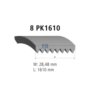 Courroie multi-nervures, 8 PK, L: 1610 mm, W: 28.5 mm, 8PK1610 Pour Mercedes-Benz Axor - Scania L, P, G, R, S-Serie