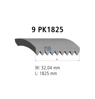 Courroie multi-nervures, 9 PK, L: 1825 mm, W: 32 mm, 9PK1825 Pour Mercedes-Benz Actros 1 , Actros 2, Actros 3, Axor, Citaro