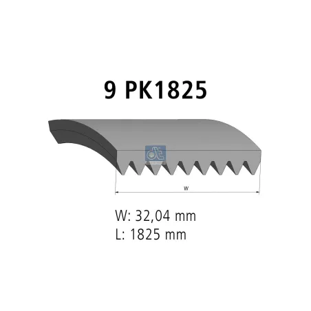 Courroie multi-nervures, 9 PK, L: 1825 mm, W: 32 mm, 9PK1825 Pour Mercedes-Benz Actros 1 , Actros 2, Actros 3, Axor, Citaro