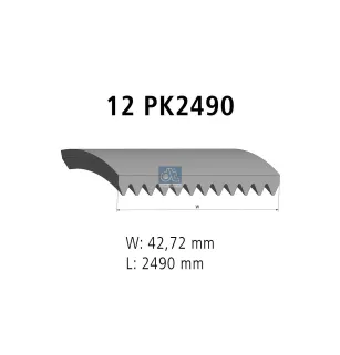 Courroie multi-nervures, 12 PK, L: 2490 mm, W: 42.7 mm, 12PK2490 Pour Mercedes-Benz Actros 1, Actros 2, Actros 3, Actros