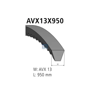 Courroie, L: 950 mm, W: 13 mm, AVX13X950 pour Iveco Eurocargo, Mercedes-Benz G-Klasse, OM 300 - (L-Serie)