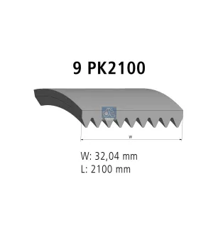 Courroie multi-nervures, 9 PK, L: 2100 mm, W: 32 mm, 9PK2100 Pour Mercedes-Benz Axor, Citaro, Actros - 0149976092 - A0149976092