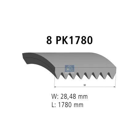 Courroie multi-nervures, 8 PK, L: 1780 mm, W: 28.5 mm, 8PK1780 Pour Mercedes-Benz Axor, Atego, Actros - 9069934396 - A9069934396