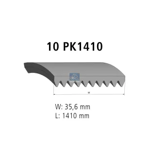 Courroie multi-nervures, 10 PK, L: 1410 mm, W: 35.6 mm, 10PK1410 Pour Mercedes-Benz Atego 1, Atego 2, Transporter, Unimog.