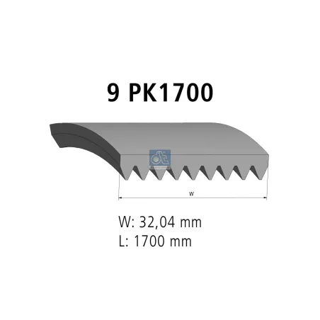 Courroie multi-nervures, 9 PK, L: 1700 mm, W: 32 mm, 9PK1700 pour Mercedes-Benz Axor, Actros - 0159973692