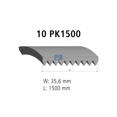 Courroie multi-nervures, 10 PK, L: 1500 mm, W: 35.6 mm, 10PK1500 Pour Mercedes-Benz Atego 1, Atego 2, Transporter, Unimog.