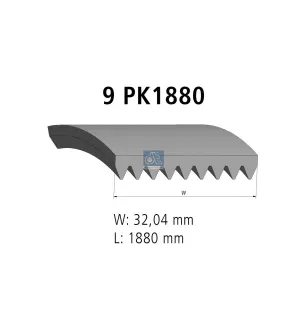 Courroie multi-nervures, 9 PK, L: 1880 mm, W: 32 mm, 9PK1880 pour Mercedes-Benz Axor, Actros - 0009937296