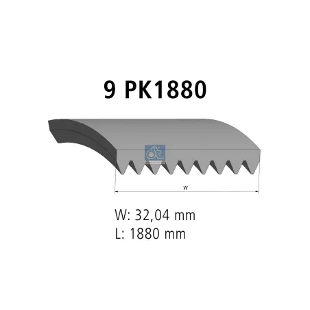 Courroie multi-nervures, 9 PK, L: 1880 mm, W: 32 mm, 9PK1880 pour Mercedes-Benz Axor, Actros - 0009937296