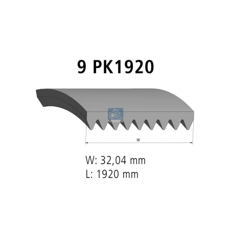 Courroie multi-nervures, 9 PK, L: 1920 mm, W: 32 mm, 9PK1920 pour Mercedes-Benz Actros 1, Actros 2, Actros 3, Axor, Actros