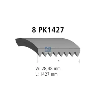 Courroie multi-nervures, 8 PK, L: 1427 mm, W: 28.5 mm, 8PK1427 Pour Mercedes-Benz Atego 1, Atego 2, Axor, Citaro, Econic 1.