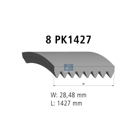 Courroie multi-nervures, 8 PK, L: 1427 mm, W: 28.5 mm, 8PK1427 Pour Mercedes-Benz Atego 1, Atego 2, Axor, Citaro, Econic 1.