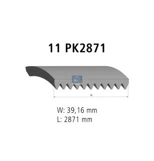 Courroie multi-nervures, 11 PK, L: 2871 mm, W: 39.2 mm, 11PK2871 Mercedes-Benz Actros 1, Actros 2, Actros 3, Actros