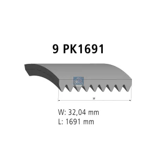 Courroie multi-nervures, 9 PK, L: 1691 mm, W: 32 mm, 9PK1691 Pour Renault Kerax, Premium - 5010477838 - 0009938496.