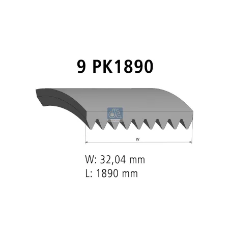 Courroie multi-nervures, 9 PK, L: 1890 mm, W: 32 mm, 9PK1890 Pour Mercedes-Benz Actros 1, Actros 2, Actros 3, Axor, Actros