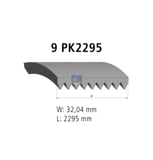 Courroie multi-nervures, 9 PK, L: 2295 mm, W: 32 mm, 9PK2295 Pour Mercedes-Benz Actros 1, Actros 2, Actros 3, Axor, Actros