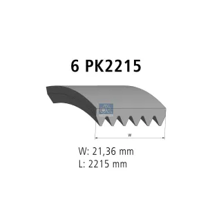 Courroie multi-nervures, 6 PK, L: 2215 mm, W: 21.4 mm, 6PK2215 pour VW LT, Mercedes-Benz Minibusse, Sprinter