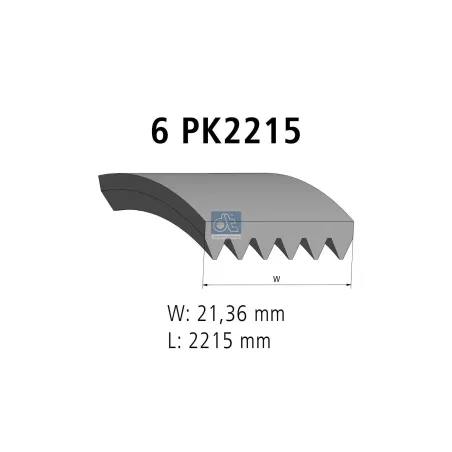 Courroie multi-nervures, 6 PK, L: 2215 mm, W: 21.4 mm, 6PK2215 pour VW LT, Mercedes-Benz Minibusse, Sprinter