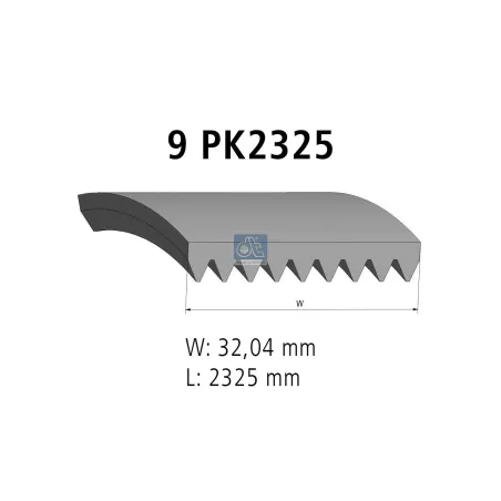 Courroie multi-nervures, 9 PK, L: 2325 mm, W: 32 mm, 9PK2325 Pour Mercedes-Benz Actros 1, Actros 2, Actros 3, Actros.