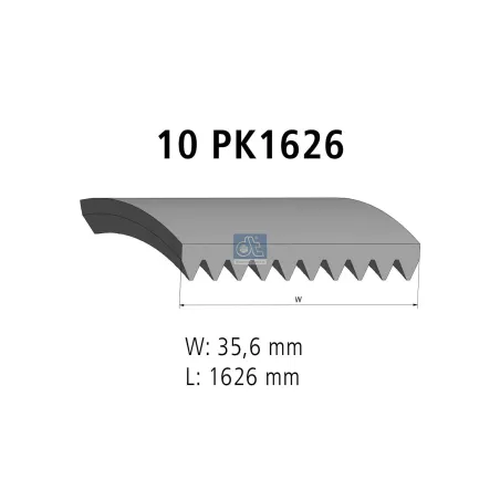 Courroie multi-nervures, 10 PK, L: 1626 mm, W: 35.6 mm, 10PK1626 Pour Mercedes-Benz Atego 1, Atego 2, Axor, Citaro, Econic 1.