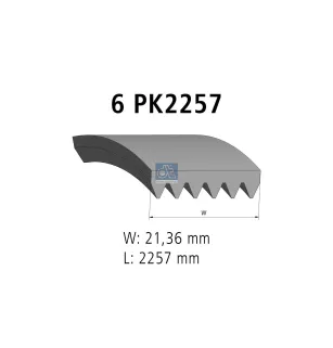 Courroie multi-nervures, 6 PK, L: 2257 mm, W: 21.4 mm, 6PK2257 Pour Mercedes-Benz G-Klasse, Sprinter - 5132825AA - 53012009.