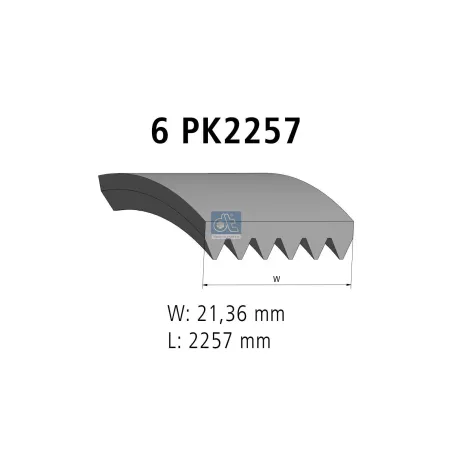 Courroie multi-nervures, 6 PK, L: 2257 mm, W: 21.4 mm, 6PK2257 Pour Mercedes-Benz G-Klasse, Sprinter - 5132825AA - 53012009.