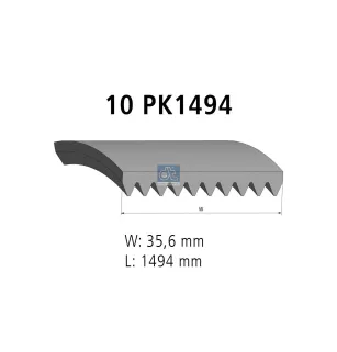 Courroie multi-nervures, 10 PK, L: 1494 mm, W: 35.6 mm, 10PK1494 Pour Mercedes-Benz Actros 4, Antos, Arocs, Atego 1, Atego 2.