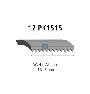 Courroie multi-nervures, 12 PK, L: 1515 mm, W: 42.7 mm, 12PK1515 Pour MAN Chassis, D-engines, G/M/F 90, Lion's, L/M/F/E 2000