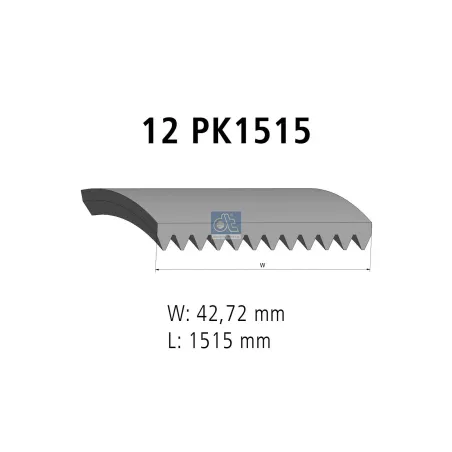 Courroie multi-nervures, 12 PK, L: 1515 mm, W: 42.7 mm, 12PK1515 Pour MAN Chassis, D-engines, G/M/F 90, Lion's, L/M/F/E 2000