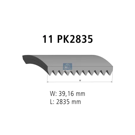 Courroie multi-nervures, 11 PK, L: 2835 mm, W: 39.2 mm, 11PK2835 Pour Mercedes-Benz Actros 1, Actros 2, Actros 3, Actros