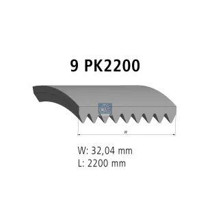 Courroie multi-nervures, 9 PK, L: 2200 mm, W: 32 mm, 9PK2200 Pour Setra - 4.768.015.000.