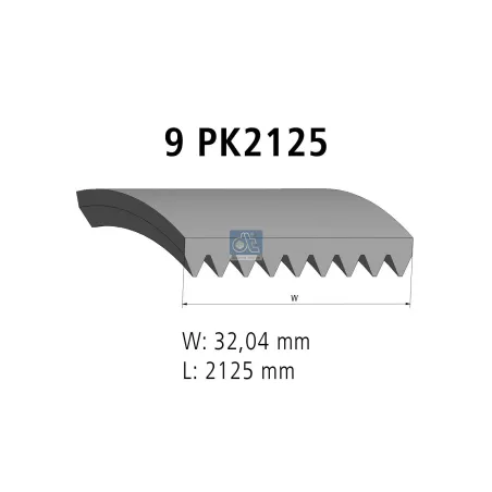 Courroie multi-nervures, 9 PK, L: 2125 mm, W: 32 mm, 9PK2125 Pour Mercedes-Benz Atego 1, Atego 2, Axor, Citaro, Econic 1, Unimog