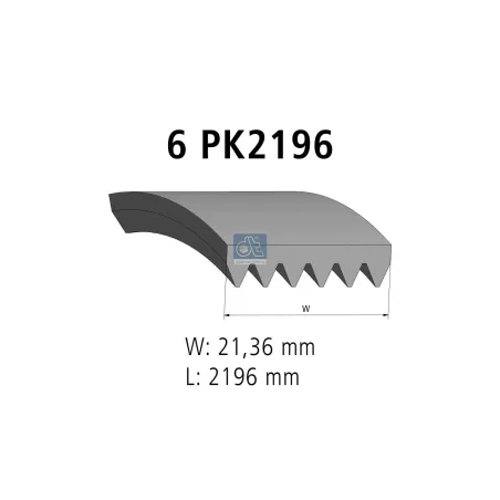 Courroie multi-nervures, 6 PK, L: 2196 mm, W: 21.4 mm, 6PK2196 Pour Mercedes-Benz Sprinter - C2D19766 - 53008722 - 53010288