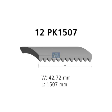 ourroie multi-nervures, 12 PK, L: 1507 mm, W: 42.7 mm, 12PK1507 Pour Mercedes-Benz Actros 1, Actros 2, Actros 3, Actros