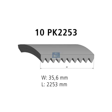 Courroie multi-nervures, 10 PK, L: 2253 mm, W: 35.6 mm, 10PK2253 Pour Mercedes-Benz Transporter - 9069933896 - A9069933896