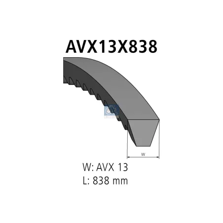 Courroie, L: 838 mm, W: 13 mm, AVX13X838