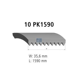 Courroie multi-nervures, 10 PK, L: 1590 mm, W: 35.6 mm, 10PK1590 pour Mercedes-Benz Atego 1, Atego 2, Axor