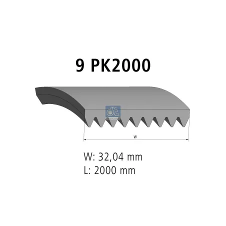 Courroie multi-nervures, 9 PK, L: 2000 mm, W: 32 mm, 9PK2000 pour Mercedes-Benz Axor, Citaro