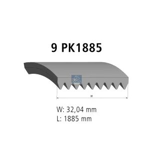 Courroie multi-nervures, 9 PK, L: 1885 mm, W: 32 mm, 9PK1885 pour Mercedes-Benz Actros - 0139974392