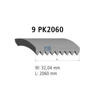 Courroie multi-nervures, 9 PK, L: 2060 mm, W: 32 mm, 9PK2060 pour Mercedes-Benz Axor, Citaro, Actros